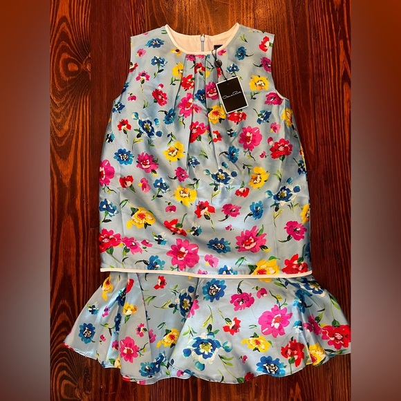 OSCAR DE LA RENTA Girls Silk & Cotton Floral Dress NWT - Picture 2 of 6